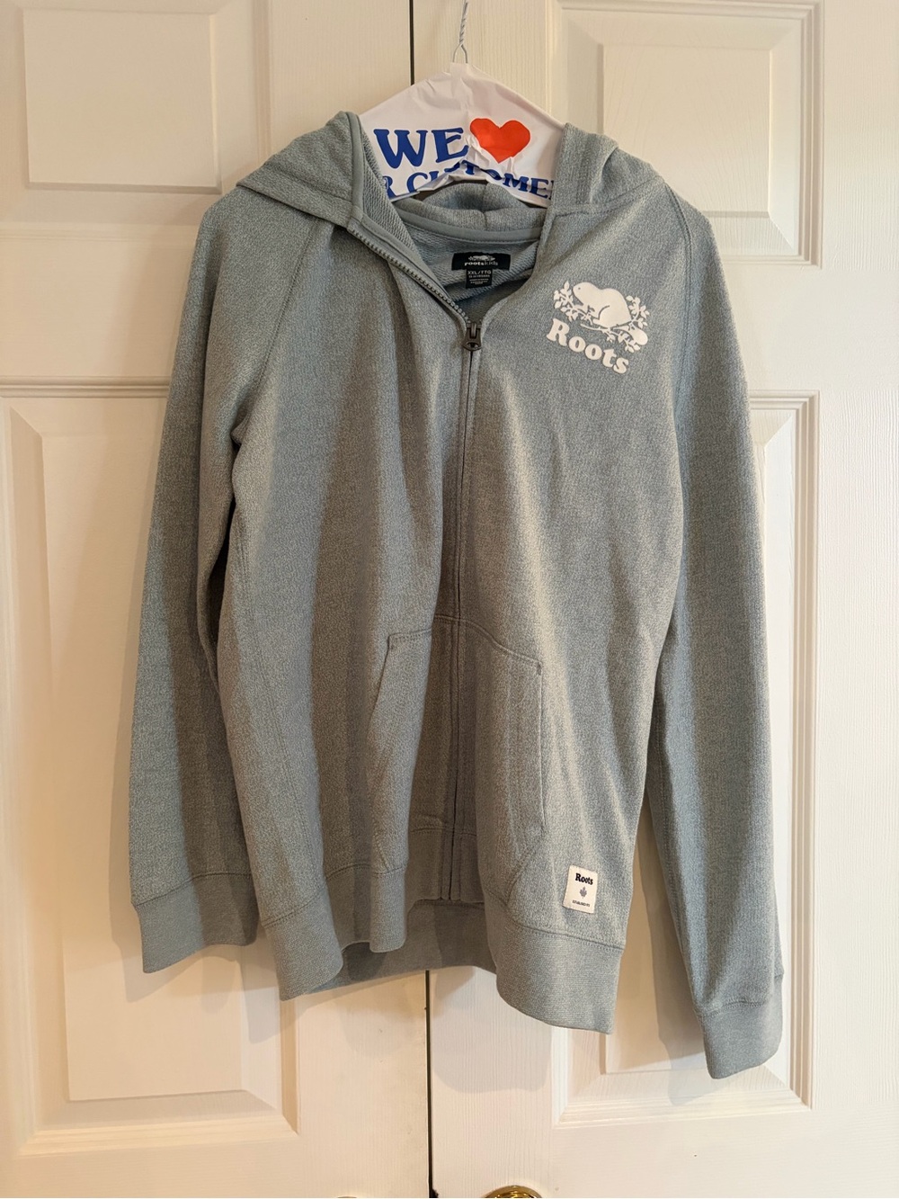 Roots Light Green/grey Zip-Up Hoodie with White Logo